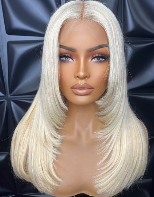 Leonie- Ombre Blonde Balayage Layered Cut Straight Gluless Wig Human Hair