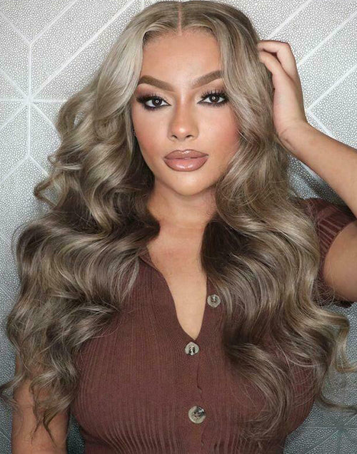 18” 20" Highlight Blonde Wavy Lace Front Wig With Dark Roots Flash Deal