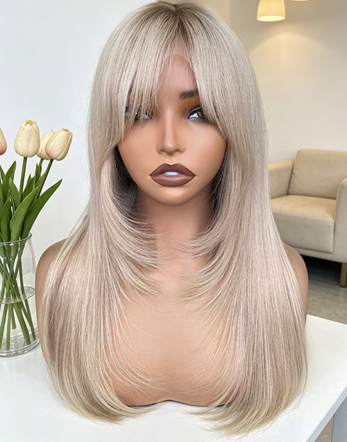 Annie- Ombre Blonde Layered Straight True-Hold Gluless Wig With Curtain Bangs