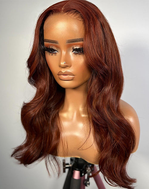 18" Auburn Copper Brown Color Wavy Wig Pre Cut 13x5 Lace Human Hair Flash Deal