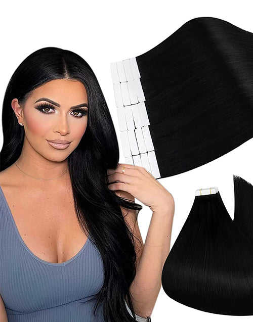 Tape in Extensions for Black hair Straight Remy Human Hair Extensions #1 Jet Black