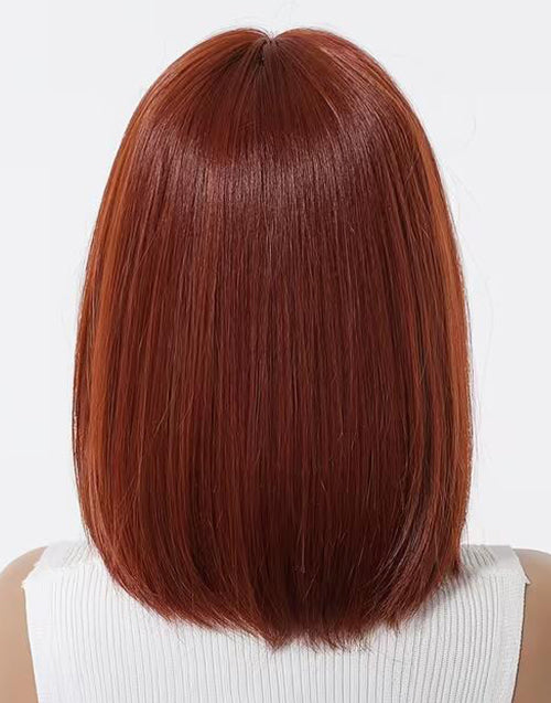 Katina- Minimalist Lace Red Copper Straight Bob Wig With Bangs For Women