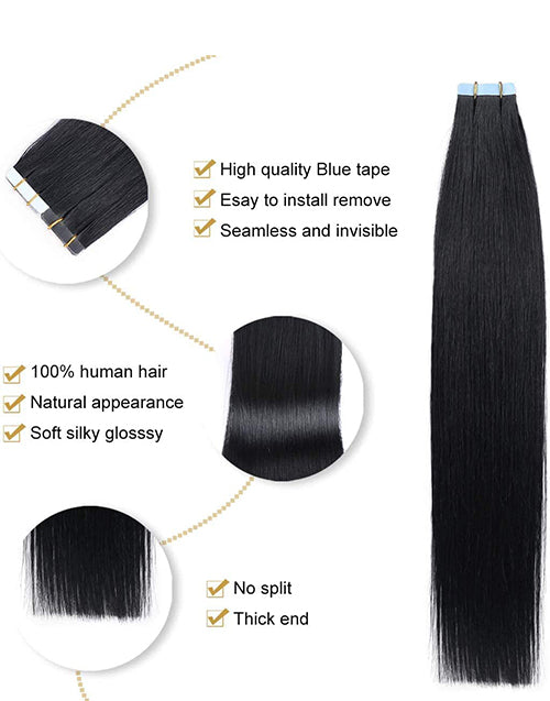 Tape in Extensions for Black hair Straight Remy Human Hair Extensions #1 Jet Black