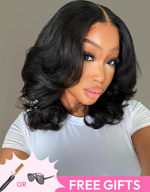 14" Wavy Bob Pre Cut 13x5 Lace Glueless Wig Human Hair Flash Deal