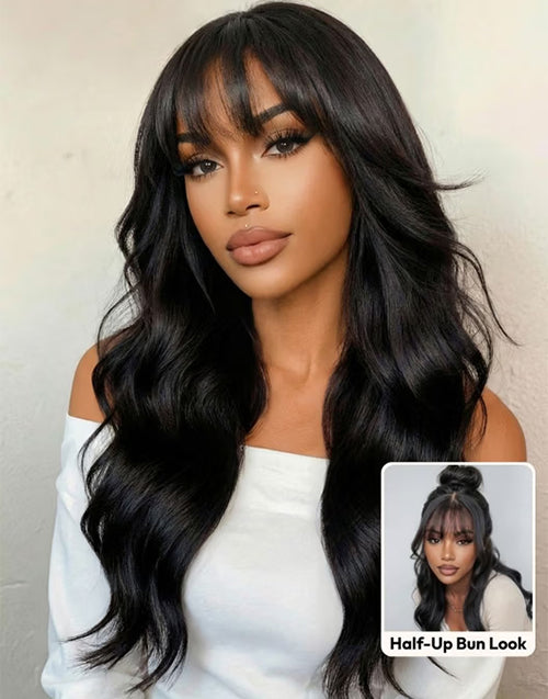 Luela- With Drawstring Glueless Body Wave Wig With Bangs Easily Half Up Half Down Pre Cut 7x5 Lace