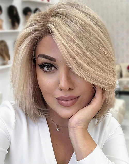 Naika- Ombre Light Blonde Highlight Bob Natural Straight 13x6 Lace Glueless Wig For Women