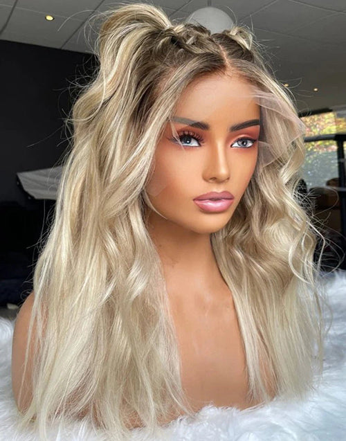 Gerly-Light Ash Blonde Wavy 13x6 Frontal Glueless Wig Need to Do Cute Braids/Ponytail Human Hair