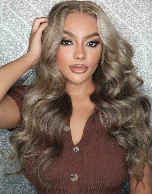 18” 20" Highlight Blonde Wavy Lace Front Wig With Dark Roots Flash Deal
