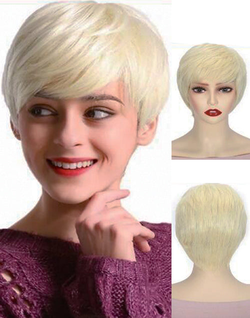 Una- #60 Short Straight Pixie Cut Human Hair Wig With Bangs For Women Machinemade Wig