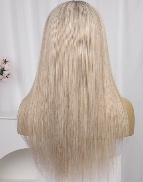 Bela-Balayage Light Ash Blonde Straight Mono 13x6 Lace Front Wig For Women Human Hair