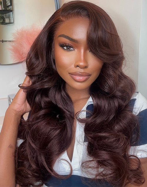 Time- With Drawstring Auburn Brown Loose Wavy Wig Pre Cut 7x5 Lace Glueless Wig
