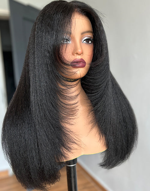 Valencia- Pull Go Glueless Wig Layer Cut Kinky Straight Human Hair Wig Pre Cut Lace