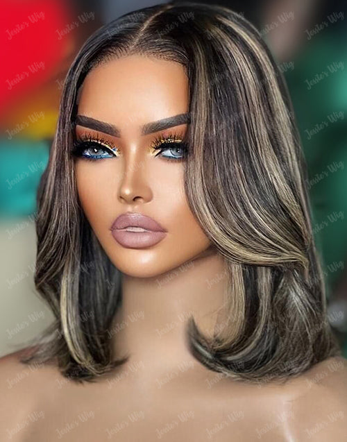 Helen- Smart-Fit Pull Go Highlight Honey Short Wavy Bob 13x5 Pre Everything Wig Human Hair Glueless Wig