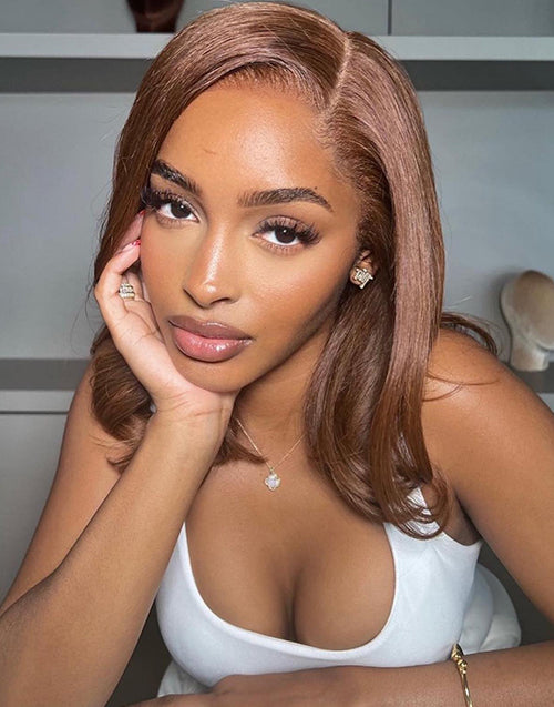 Truda- Chocolate Brown Wavy Short Bob Wig 7x5 Pre Cut Lace Human Hair Wig