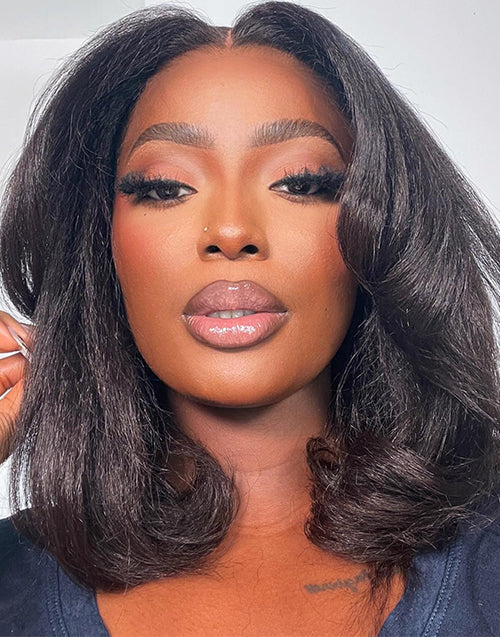 6x5 Glueless Pull Go Kinky Straight Bob Pre Cut Lace Wig All Head Size Friendly