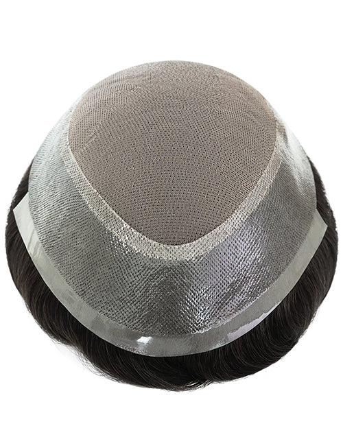 8"x10" Toupee for Men Fine Mono in Body 1.25" Polyskin in Perimeter Indian Human Hair