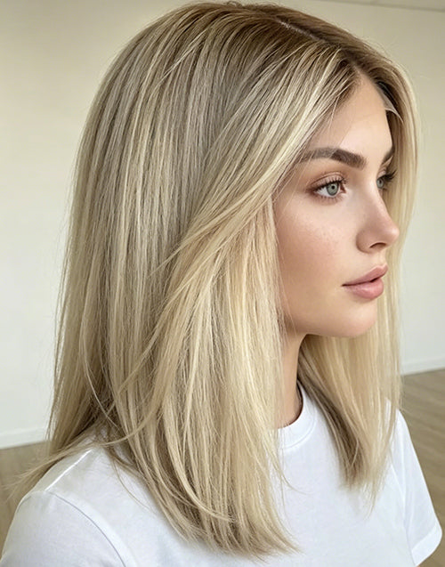 12" 16" Mixed Light Bright Blonde Dark Roots Straight 13x6/5.5x5.5 Lace Bob Wig Flash Deal