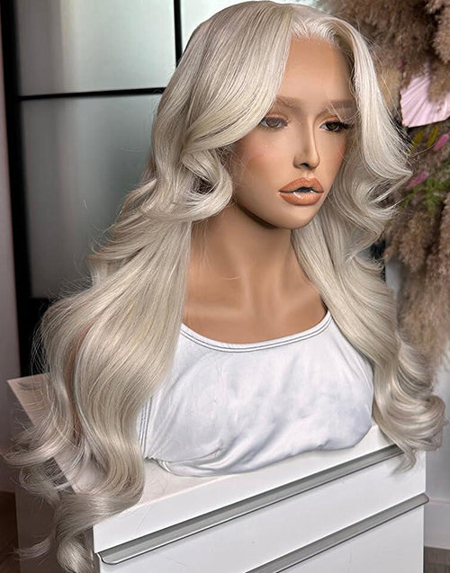 Nga- Platinum Blonde Wavy 13x4 Lace Frontal Wigs For Women Glueless Wig