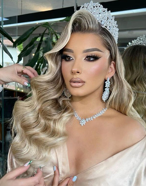 Martha-Wedding Style Ombre Grey Highlight Blonde Wavy 360 Lace Wig With Dark Roots For Women