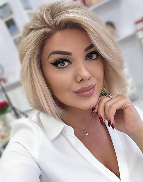 Naika- Ombre Light Blonde Highlight Bob Natural Straight 13x6 Lace Glueless Wig For Women