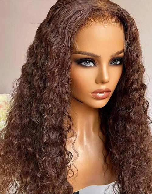 Pola- With Drawstring Chocolate Brown Water Wave Glueless Wig Pre Cut 7x5 Lace