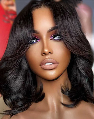 Agne- Curtain Bangs Layered Chic Flowy Straight Bob 7x5 Pre Cut Lace Glueless Wig