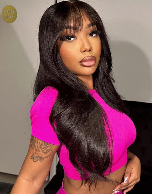 20" Curtain Bangs Loose Wavy Wig 13x5 Pre Cut Lace Flash Deal