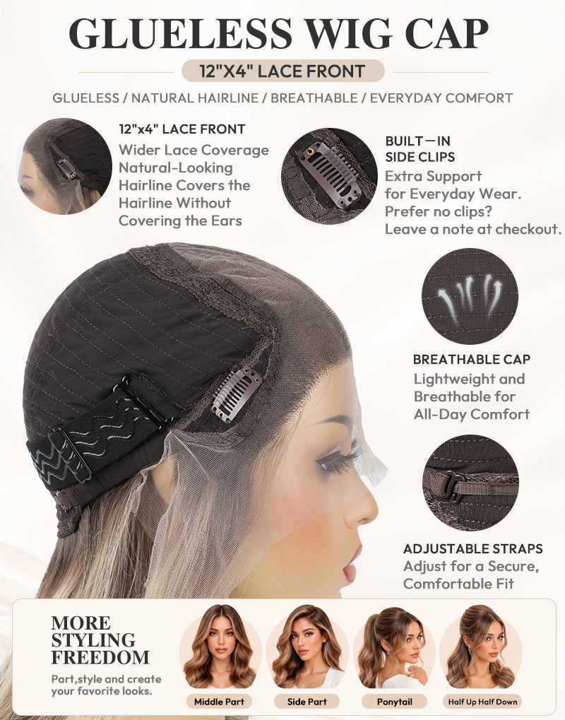 Infographic showing the internal structure of a 12x4 lace front glueless wig cap
