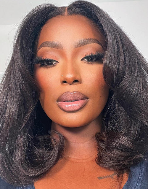 6x5 Drawstring Wigs Glueless Kinky Straight Bob Pre Cut Lace Wig All Head Size Friendly Wigs