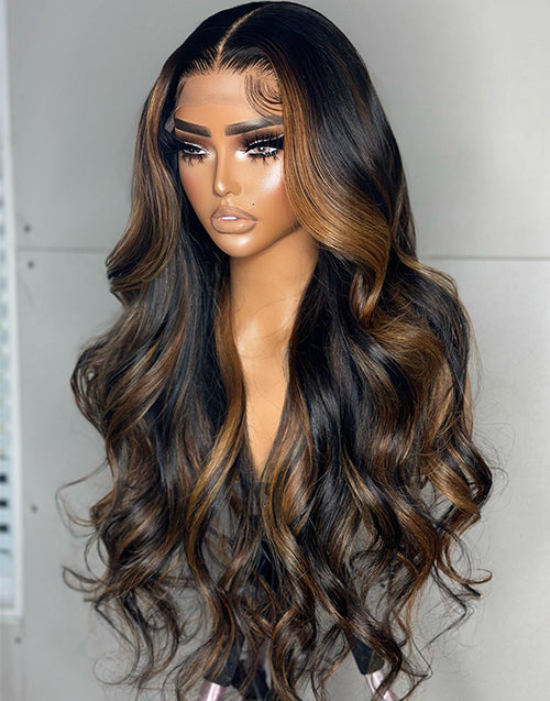 EXTRA 25% OFF Highlights Brown Body Wave 7x5 Pre Cut Lace Glueless Wig [Medium Cap]