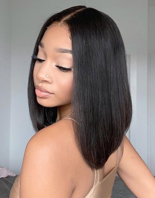 Elvira- Smart-Fit Pull Go Glueless HD Lace Pre cut 13x4 Short Blunt Cut Bob Lace Wig 4x4 Brazilian Remy Straight Hair Wigs