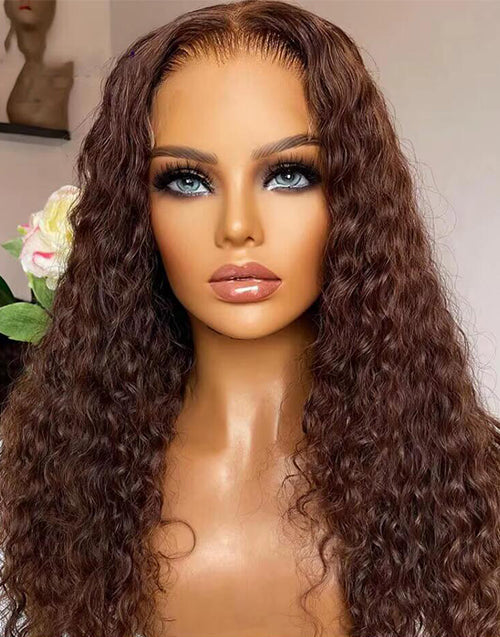Pola- With Drawstring Chocolate Brown Water Wave Glueless Wig Pre Cut 7x5 Lace