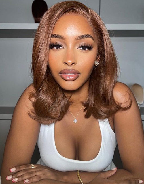 Truda- Chocolate Brown Wavy Short Bob Wig 7x5 Pre Cut Lace Human Hair Wig