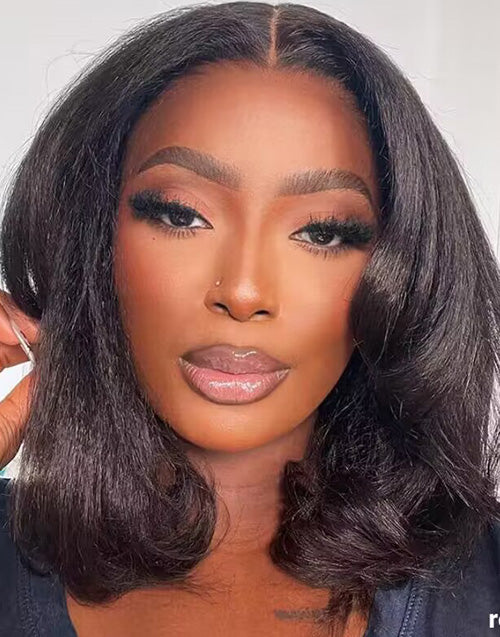 Regina- Glueless Kinky Straight 13x4 Lace Front Bob Wig Yaki Straight Human Hair Wig