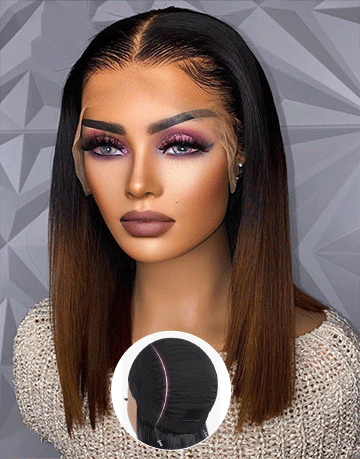 Maria- Smart-Fit Pull Go Glueless Ombre Dark Brown Straight 13x4 Lace Front Bob Human Hair Wig