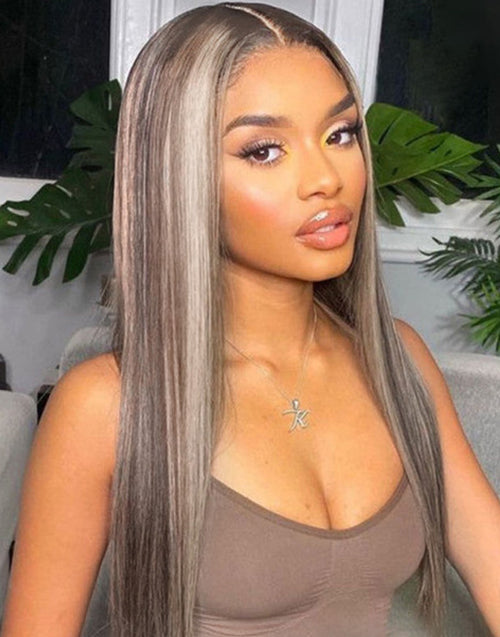 26" 28" Ombre Highlight Ash Blonde Mixed Color Straight Lace Wig Flash Deal