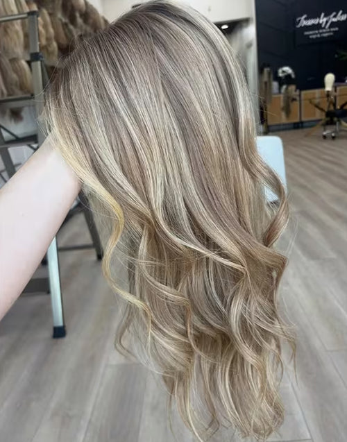 Doval- True-Hold Glueless Cap Ombre Ash Blonde Highlight Wavy 13x4 Lace Wig For Women