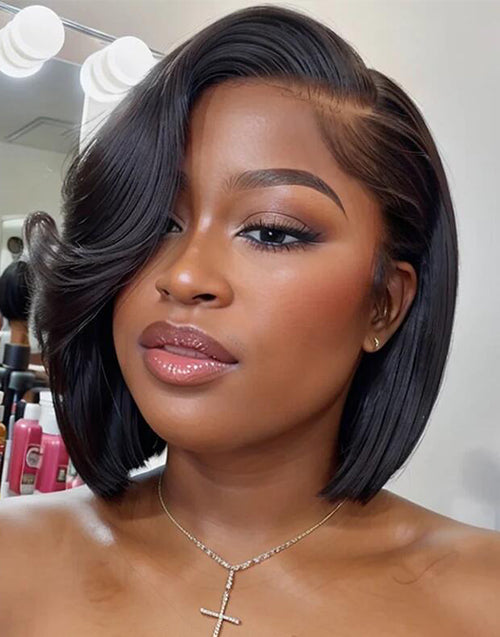 Leona- Mature Boss Straight Pixie Cut Wig With Swept Bangs Pre Cut Lace Glueless Wig