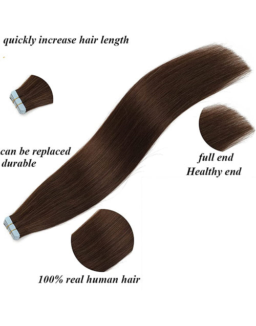 Tape in Extensions Darkest Brown Straight Human Hair Extensions #2