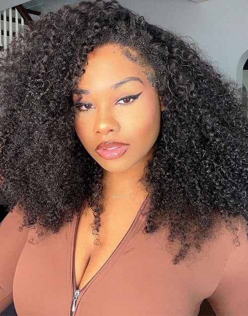 Kinky Curly Half Wigs One Fit All Half Up Half Down Wig Human Hair