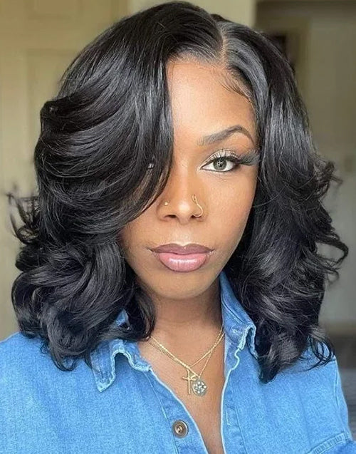 EXTRA 25% OFF Wavy Short Bob Glueless Wig Wig Pre Cut 7x5 Lace [Medium Cap]