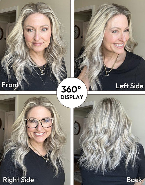 Emmy- Celebrity Inspired Highlight Ash Blonde Wavy Bob Wig True-Hold Glueless 5.5x5.5 Wig Human Hair