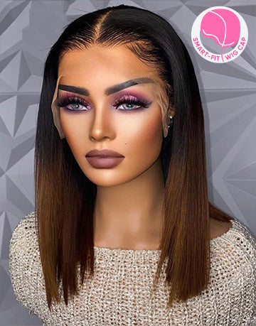 Maria- Smart-Fit Pull Go Glueless Ombre Dark Brown Straight 13x4 Lace Front Bob Human Hair Wig