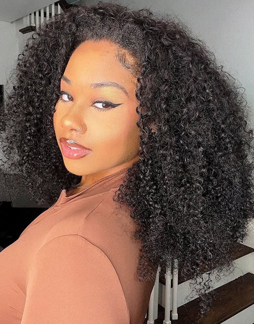 Kinky Curly Half Wigs One Fit All Half Up Half Down Wig Human Hair