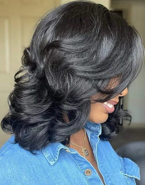 EXTRA 25% OFF Wavy Short Bob Glueless Wig Wig Pre Cut 7x5 Lace [Medium Cap]