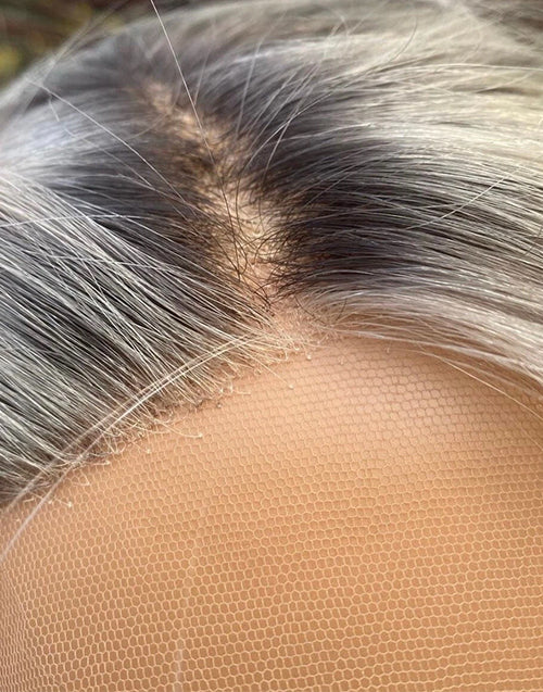 Luis- Ombre Light Grey Blonde Short Wavy Bob Human Hair Wigs 13x4 Lace Front Wig