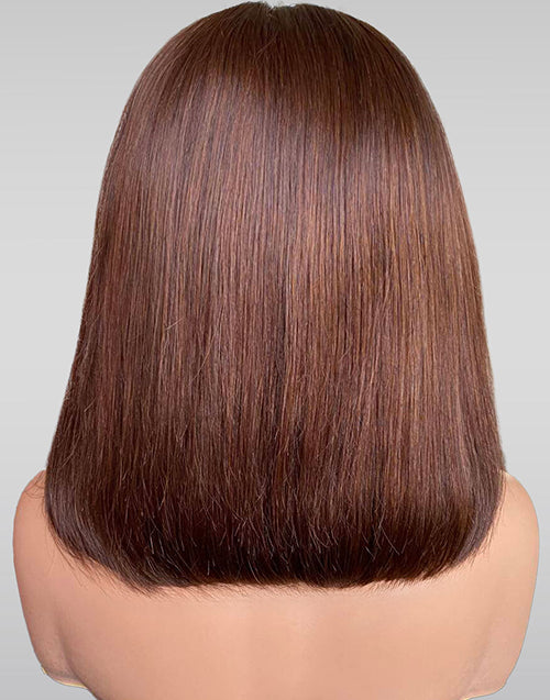 Plus 30% Off 10" 12" 14" 99J Brown Black Color Layer Cut Straight Bob Wig With Bangs Glueless Wigs Flash Deal