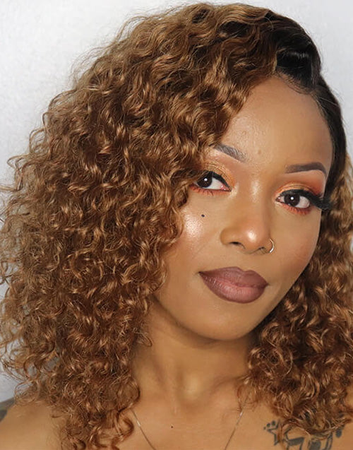 18"-22" T1B/30 Water Wave 13x4 Lace Front Wig Glueless Human Hair Wig Flash Deal