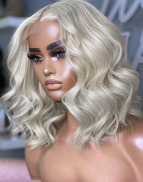 Rahul- Platinum Blonde Wavy Bob Wig For Women True-Hold Glueless 5.5x5.5 Lace Wig Human Hair