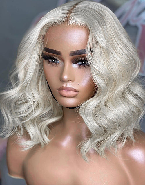 Rahul- Platinum Blonde Wavy Bob Wig For Women True-Hold Glueless 5.5x5.5 Lace Wig Human Hair